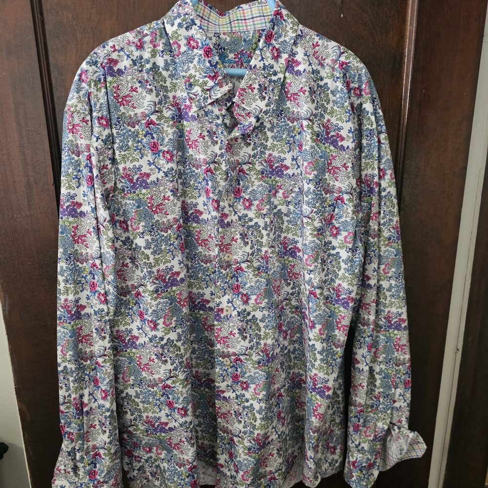 Alan Flusser Blue and Pink AOP Floral Coral Men's Shirt